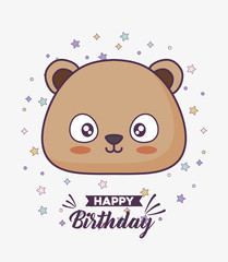 birthday card with cute bear kawaii character vector illustration design