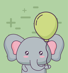 birthday card with cute elephant kawaii character vector illustration design