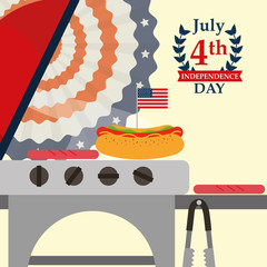 food american independence day pennant background grill with sausage hotdog vector illustration