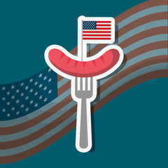 food american independence day wave usa flag background fork sausage vector illustration