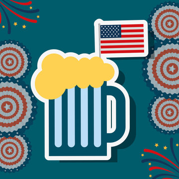 food american independence day many colorful pennants usa flag background beer vector illustration