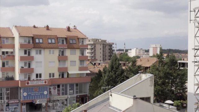 POV of Klina City Buildings and Mosque in Kosovo