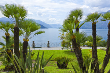 Blick vom Park der Villa Monastero auf den Comer See 