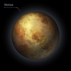 Venus realistic planet is isolated on the cosmic sky in the darkness of the galaxy. A vector illustration of astronomy and astrology.