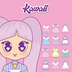 Fototapeta premium kawaii girl with set clothes vector illustration design