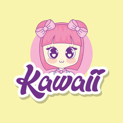 cute kawaii girl character vector illustration design