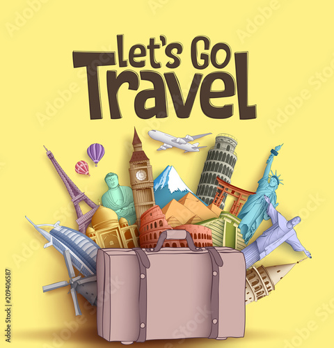 Download "Let's go travel vector banner design with famous world ...