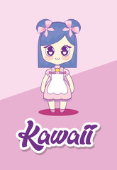 cute kawaii girl character vector illustration design
