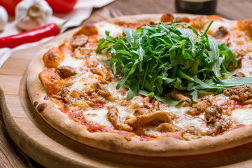 Pizza with meat and barbecue sauce