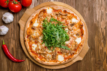 Pizza with meat and barbecue sauce