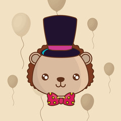cute porcupine with top hat over yellow background, colorful line design. vector illustration