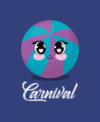 carnival design with kawaii ball over blue background, colorful design. vector illustration