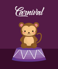 carnival design with cute monkey over purple background, colorful design. vector illustration