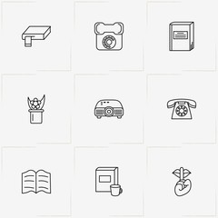 Library line icon set with book, silence and projector