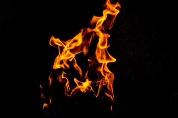 Papier Peint photo Lavable Flamme mouvement de feu sur fond noir