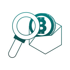 Magnifying glass looking bitcoin vector illustration graphic design