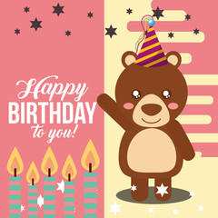 little bear teddy candles celebration happy birthday vector illustration