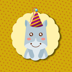 cute hippo party hat decoration label happy birthday vector illustration