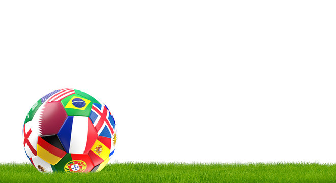 Qatar and France and more flags design soccer ball isolated 3d rendering