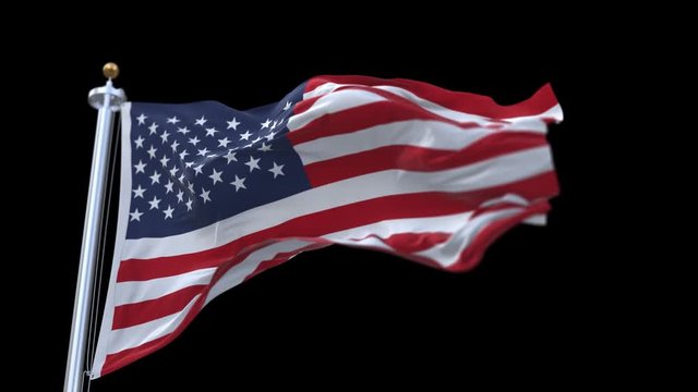 looping flag of usa with flagpole waving in wind.A fully digital rendering,The animation loops at 20 seconds.flag 3D animation with alpha channel included.
