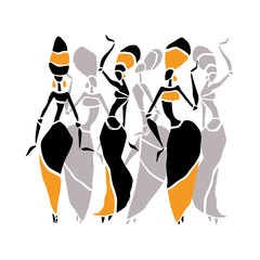 Beautiful dancers silhouette isolated on white background. Tribal women. Vector illustration