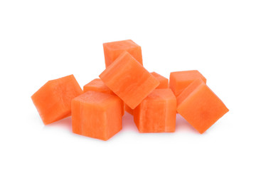 sweet carrot cubes isolated on the white background