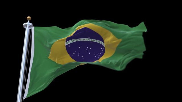 looping flag of Brazilian with flagpole waving in wind.A fully digital rendering,The animation loops at 20 seconds.flag 3D animation with alpha channel included.