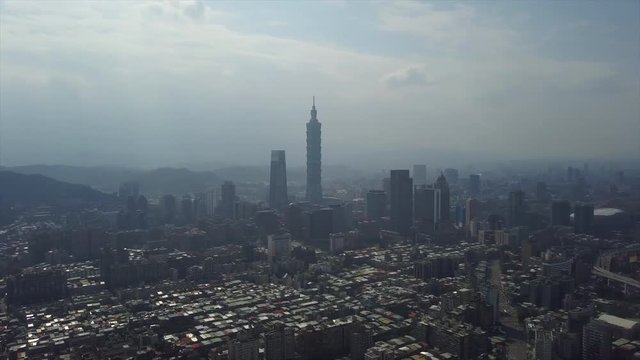 sunny day taipei city center high aerial panorama 4k taiwan
