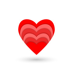 Abstract heart shape and love concept in red colors and layered paper-cut design
