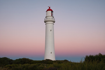 Split Point Lighthouse on the coastline of Australia, alongside the Great Ocean Road at sunset