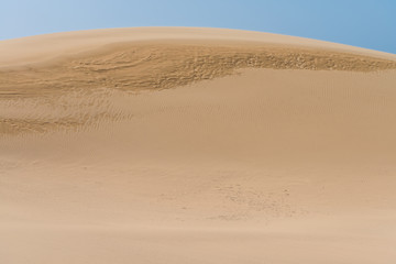 Sand dunes on desert on sunny day
