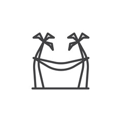 Hammock under palm trees outline icon. linear style sign for mobile concept and web design. simple line vector icon. Symbol, logo illustration. Pixel perfect vector graphics