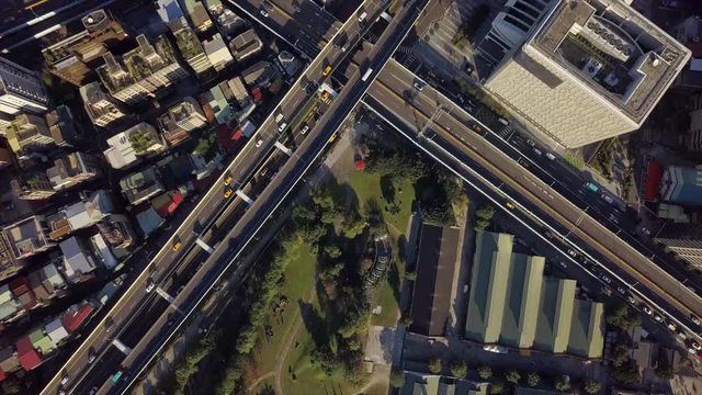 sunny day taipei city traffic street road junction aerial down panorama 4k taiwan
