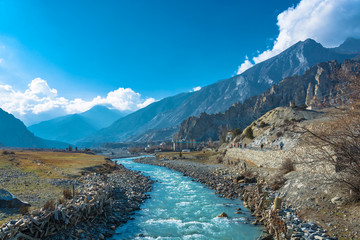 Mountain landscape with Bagmati river, Nepal. - obrazy, fototapety, plakaty