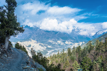 Narrow mountain road in the Himalayas, Nepal.