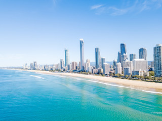 Naklejka premium Surfers Paradise beach from an aerial perspective On the Gold Coast in Australia