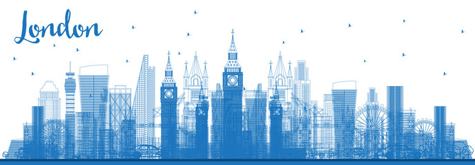Obraz premium Outline London City Skyline with Blue Buildings.