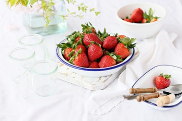 Fresh strawberry ready for cooking of homemade jam or marmalade. 