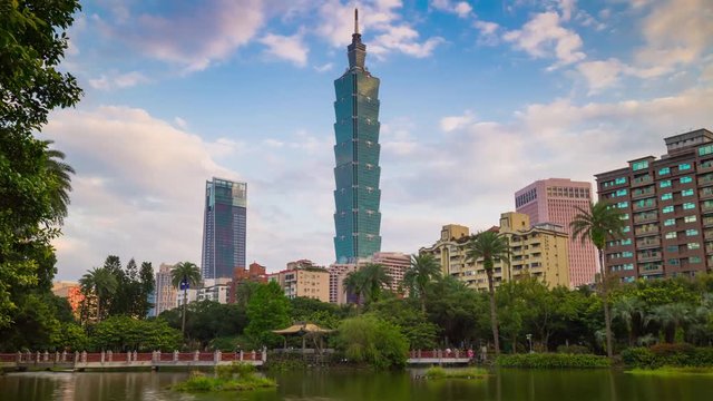 sunset sky taipei city famous park lake tower panorama 4k timelapse taiwan
