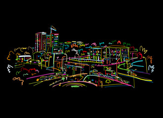 Sketch of traffic road in city for your design