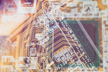 Computer electronic circuit board. Abstract backdrop.