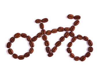Bicycle from coffee beans on isolated (white) background