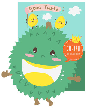 Cute Durian Cartoon/ Mascot Vector Design