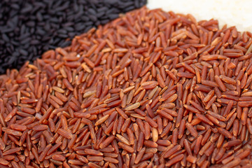 Raw white, black and brown rice. Healthy diet food