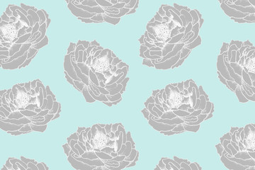 Hand drawn floral pattern for  textile, fabric, paper, wallpaper. Peony flowers on the blue background.