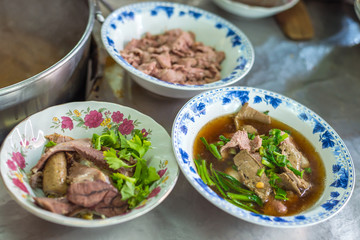 Beef noodles with braised beef and meatball delicious Chinese style Asian favorite Thai street food