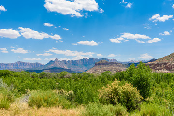 Landscape scenery at the Zion National Park, beautiful colors of rock formation in Utah - USA