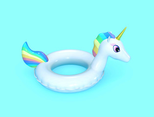 Inflatable unicorn on blue background with clipping path