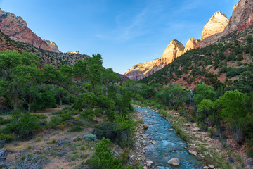 Landscape scenery at the Zion National Park, beautiful colors of rock formation in Utah - USA