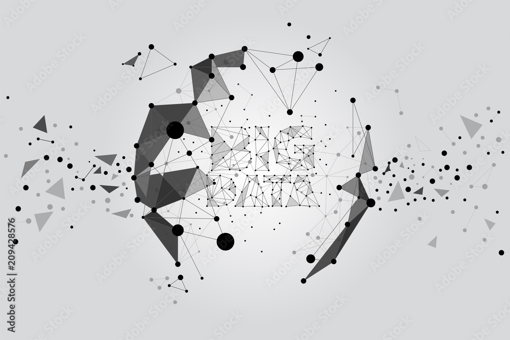 Poster wireframe polygonal lines connect dot geometric sphere isolated on white background: concept of big 